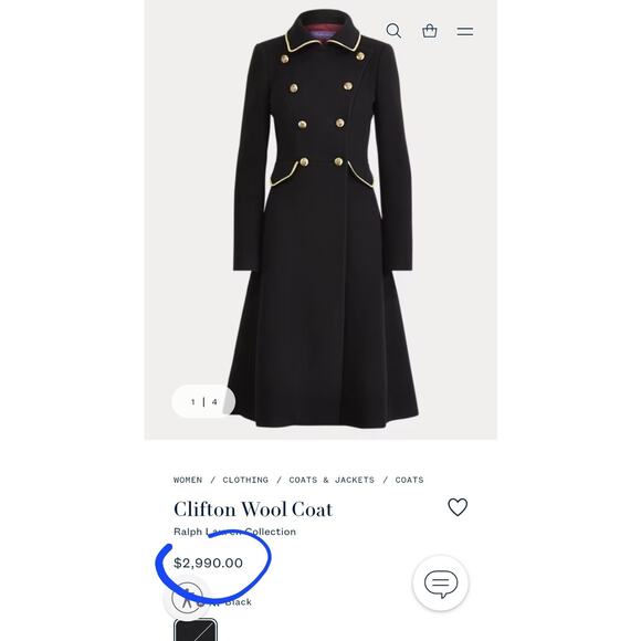 $2900 Ralph Lauren Collection Black Wool Double-Breast Clifton Coat Purple Label - Picture 6 of 16